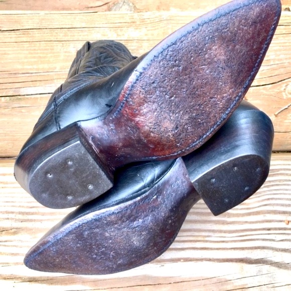 Nocona Vintage USA Texas Black Embroidered Genuine Leather Cowgirl Western Boots - Picture 6 of 10